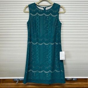 Adrianna Papell NWT Teal Green Sleeveless Lace Shift Dress Size 2P